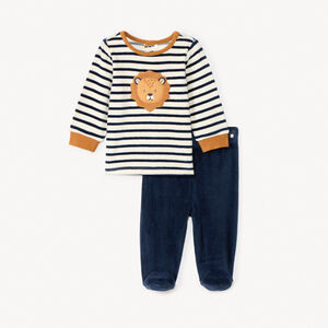 Πιτζάμα 2 τμχ. βελουτέ ριγέ για μωρό αγόρι με διαφορετικά φινιρίσματα ανάλογα με την ηλικία 