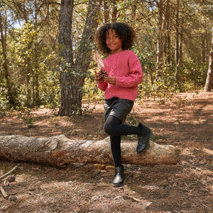 Πλεκτό πουλόβερ oversize με πλέξη κοτσίδα μονόχρωμο για κορίτσι 