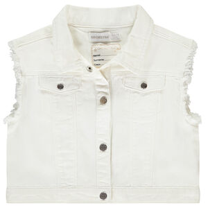 Αμάνικο τζάκετ από τζιν με εφέ raw cut για κορίτσι 