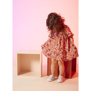 Φόρεμα κοντομάνικο από πάνινο ύφασμα με floral σχέδιο για bebe κορίτσι 