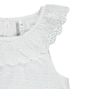 Μπλουζάκι αμάνικο plumetis με γιακά δαντέλα για bebe κορίτσι 