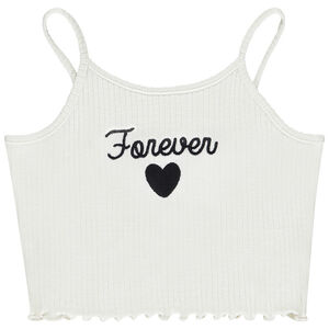 Αμάνικο μπλουζάκι κοντό με ριπ ύφανση και κέντημα για κορίτσι 