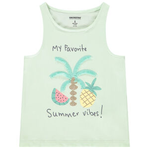 Αμάνικο μπλουζάκι jersey μονόχρωμο με κεντημένο φοίνικα και κρόσσια για κορίτσι 