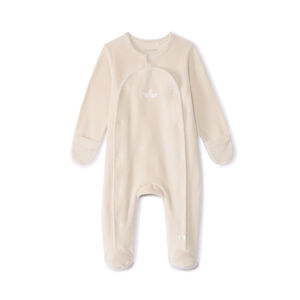 Βελούδινο φορμάκι μονόχρωμο με κέντημα φύλλα για μωρό 