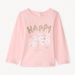 Μπλούζα με μακριά μανίκια jersey μονόχρωμη με print φαντασίας για μωρό κορίτσι 