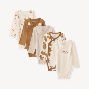 Σετ από 5 μακρυμάνικα φορμάκια με σχέδιο αρκούδας για αγοράκια, με διαφορετικές ανοίξεις ανάλογα με την ηλικία. 