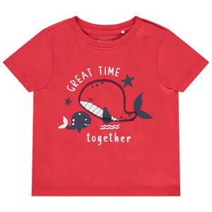 Κοντομάνικο μπλουζάκι jersey μονόχρωμο με σχέδιο φάλαινα για bebe αγόρι 