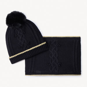 Σετ σκούφος με φουντίτσα και snood πλεκτό με εφέ πλεξούδας για κορίτσι 