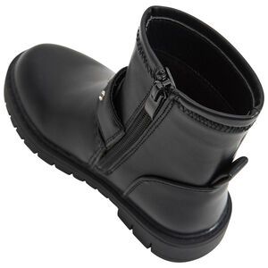 Μαύρες μπότες με φερμουάρ και κούμπωμα με στρας για κορίτσι 