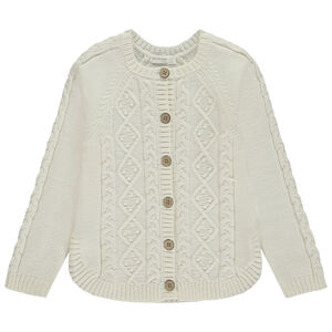 Πλεκτή ζακέτα μονόχρωμη με διακοσμητική πλέξη κοτσίδα για κορίτσι 