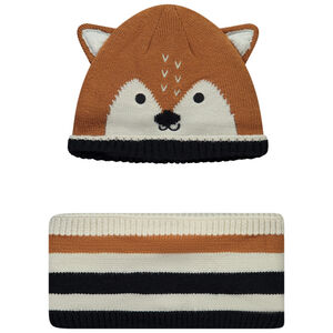 Σετ snood και χαριτωμένο καπέλο με σχέδιο αλεπού για μωρό αγόρι 