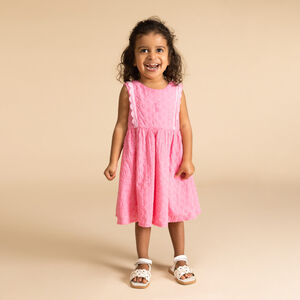 Αμάνικο φόρεμα από voile με επένδυση και κέντημα αγγλικής για κορίτσι. 