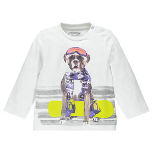 Tee-shirt en jersey manches longues unis avec print fantaisie 