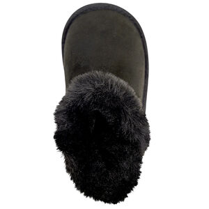 Μαύρες μπότες από σουέντ με λεπτομέρειες από γούνα και φανταστικό κουμπί για κορίτσι 