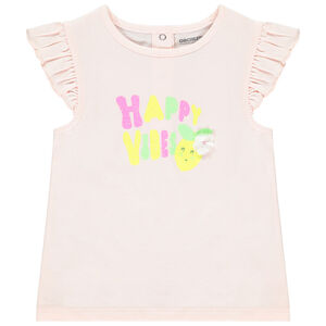 Κοντομάνικο μπλουζάκι με φαντεζί σχέδιο και χρυσές λεπτομέρειες glitter για κορίτσι 