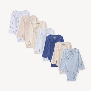 Σετ 7 bodies μακρυμάνικα jersey με φαντεζί σχέδια για μωρό αγόρι με διαφορετικό άνοιγμα ανάλογα με την ηλικία 