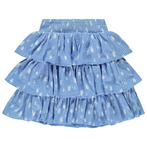 Φούστα κοντή από πλεκτό με σχέδιο αζούρ και βολάν για κορίτσι 