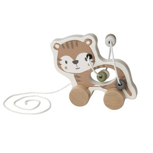 Ξύλινος τίγρης με κορδόνι και ενσωματωμένο λογάρι για τράβηγμα 