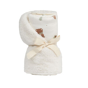 Διπλής όψης κουβέρτα bi-matière 80 x 110 cm με εκτύπωση ζώων Roi des Forêts écru sherpa και jersey 