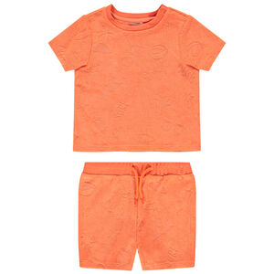 Σετ 2 τεμαχίων από πετσέτα εφέ dévoré για μωρό αγόρι πορτοκαλί Funny Splash 