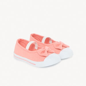 Βρεφικά παπούτσια από καμβά με φιόγκο και λουράκι για κορίτσι. 