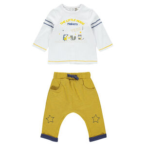 Σύνολο με μακρυμάνικη μπλούζα με τύπωμα και φανελένιο σαλβάρι 