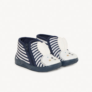 Παντοφλάκια σε μορφή μποτάκια ριγέ με patch λαγουδάκι για bebe 