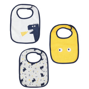 Σετ από 3 βαμβακερές σαλιάρες με σχέδιο δεινοσαύρων και κλείσιμο με σκρατς 