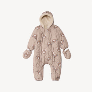 Βρεφικό combi pilote από υφασμάτινο καπιτονέ με εμπριμέ σχέδιο αρκουδάκια και διαφορετικά φινιρίσματα ανάλογα με την ηλικία 