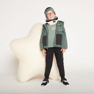 Ζακέτα από πολαρέ με κουκούλα και κέντημα για αγόρι 