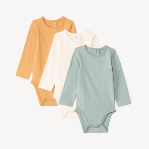 Σετ 3 μονόχρωμα bodies με μακριά μανίκια για μωρό αγόρι από jersey 