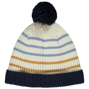 Σκούφος με πον πον σε πλεκτό ριγέ για μωρό αγόρι 