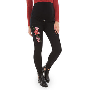 Τζιν εγκυμοσύνης σε slim γραμμή με φλοράλ κεντήματα 