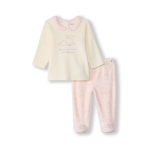 Πιτζάμα 2 τεμαχίων βελουτέ με λαγό για μωρό κορίτσι και διαφορετικά φινιρίσματα ανάλογα με την ηλικία 