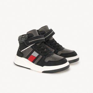 Μποτάκια μαύρο και γκρι με ελαστικά κορδόνια και βέλκρο για αγόρι 