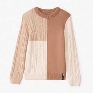 Μακρυμάνικο τρίχρωμο πλεκτό πουλόβερ torsade για αγόρι 