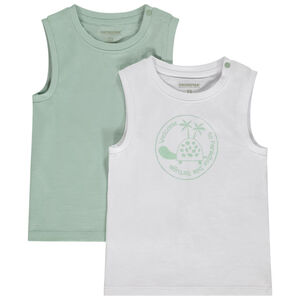 "Σετ από 2 αμάνικα μπλουζάκια μονόχρωμα και φαντεζί για μωρό αγόρι" 
