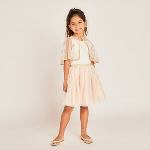 Φόρεμα χωρίς μανίκια από δύο υλικά με πεταλουδίσια κάπα για κορίτσι 