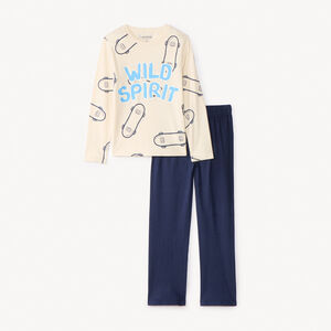 Σετ μακριού πυζάμας από ζέρσεϊ με σχέδια πατινάζ για αγόρι. 