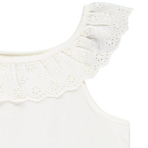 Αμάνικο μπλουζάκι με βολάν και κέντημα αγγλικής δαντέλας για κορίτσι 