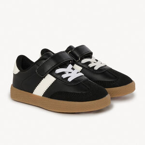 Αθλητικά παπούτσια μαύρα με ελαστικά κορδόνια και velcro για bebe αγόρι 