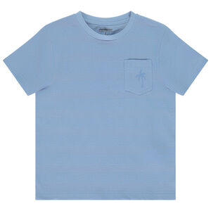 Κοντομάνικο μπλουζάκι μονόχρωμο με εφέ ριγών υφής για αγόρι 