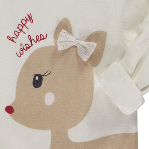 Πουλόβερ πλεκτό με βελουτέ επένδυση και σχέδιο με ελάφια για μωρό κορίτσι 