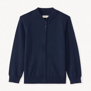 Πλεκτό γιλέκο με φερμουάρ και γιακά teddy μονόχρωμο για αγόρι 