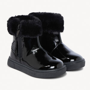 Βρεφικά πλεκτά παπουτσάκια vernies με γιακά από ψεύτικη γούνα για κορίτσι 