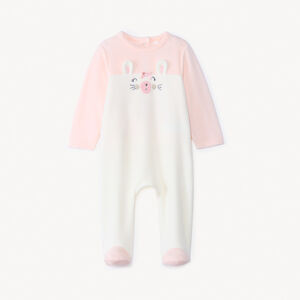 Βελούδινο δίχρωμο σώμα ύπνου για μωρό κορίτσι με κέντημα λαγού και αυτιά 3D 