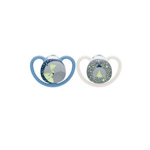 Space Night Πιπίλες Σιλικόνης 18-36m Γατούλα και Μέλισσα Μπλε 2τμχ 