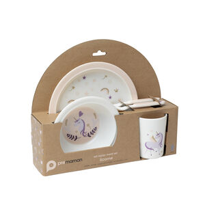 Σετ γεύματος 5 τεμαχίων από μελαμίνη μονόκερος ροζ/εκρού 