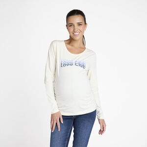 Μακρυμάνικη μπλούζα εγκυμοσύνης σε jersey με print Love Club écru 