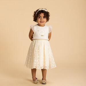 Φόρεμα κοντομάνικο με τούλι και κέντημα για bebe κορίτσι 